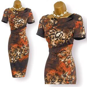 Karen Millen Python Print Asymmetrical Neckline Short Sleeve Sheath Dress Size 4